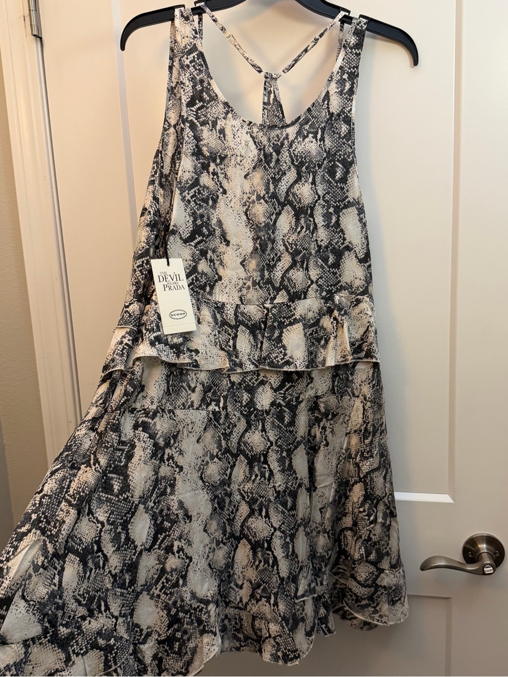 Medium Snake Print Tiered Sundress in Black and Cream
